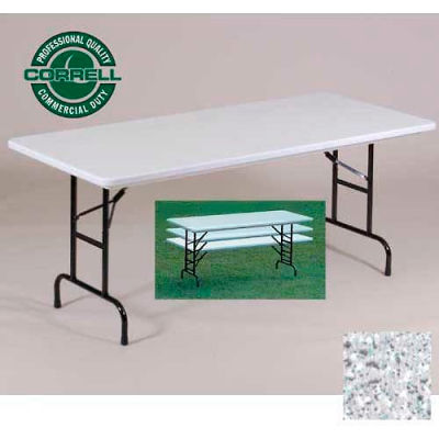 Correll Adjustable Height Folding Table - Blow Molded - 30" x 72", Gray Granite