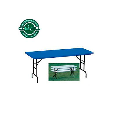 Correll Adjustable Height Folding Table - Blow Molded - 30" x 60" Blue