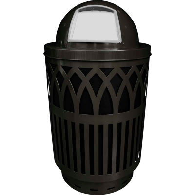 Covington Series 40 Gallon Steel Receptacle w/ Dome Top & Plastic Base - Black - COV40P-DT-BK