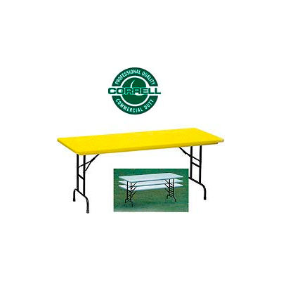 Correll Adjustable Height Folding Table - Blow Molded - 30" x 72", Yellow