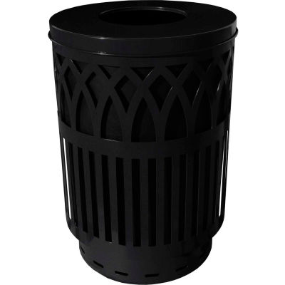 Covington Series 40 Gallon Steel Receptacle w/ Flat Top & Plastic Base - Black - COV40P-FT-BK