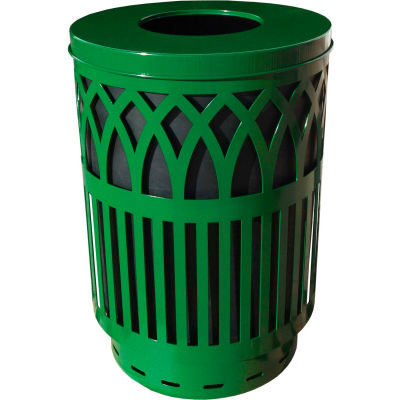 Covington Series 40 Gallon Steel Receptacle w/ Flat Top & Plastic Base - Green - COV40P-FT-GN