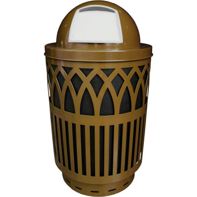 Covington Series 40 Gallon Steel Receptacle w/ Dome Top & Plastic Base - Brown - COV40P-DT-BN