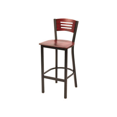 KFI - Metal Cafe Barstool with Wood Seat and Back Mahogany