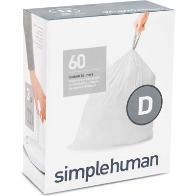 simplehuman® Trash Can Liner Code D - 5 Gallon, 15.8 x 28, 1.18 Mil, White, Pack of 240