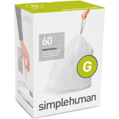 simplehuman® Trash Can Liner Code G - 8 Gallon, 17.5 x 28, 1.18 Mil, White, Pack of 240