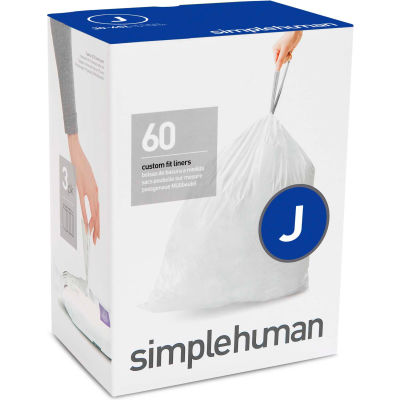 simplehuman® Trash Can Liner Code J - 10.5 Gallon, 21.1 X 28, 1.18 Mil, White, Pack of 240