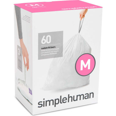 simplehuman® Trash Can Liner Code M - 12 Gallon, 21.5 X 30.7, 1.18 Mil, White, Pack of 240