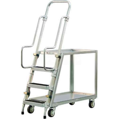 New Age 50060 Aluminum Step Ladder, Stock Picker Cart 2 Tray Shelves