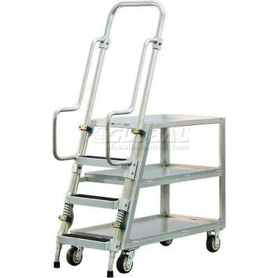 New Age 50061 Aluminum Step Ladder, Stock Picker Cart 3 Tray Shelves