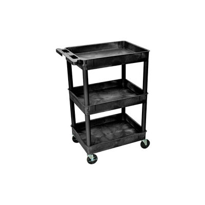 Luxor® STC111 Tray Top Shelf 3 Shelf Plastic Utility Cart 24x18 4" Casters