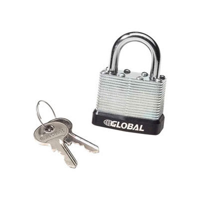 Global Industrial General Security Laminated Steel Padlock, Bumper & 2 Keys -Keyed Differently