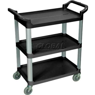 Luxor® SC12B Black 3-Shelf Plastic Serving Utility Cart 200 Lb. Capacity
