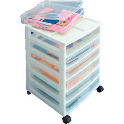 IRIS 6 Drawer Cart - 15-7/8"L x 14-5/16"W x 26-13/16"H - White / Clear - Pkg Qty 2