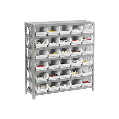 Global Industrial Steel Shelving with 30 4"H Plastic Shelf Bins Ivory - 36x12x39-7 Shelves