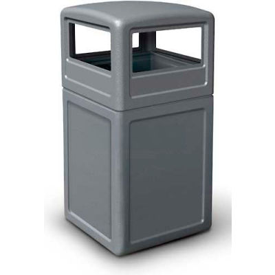 PolyTec Square Waste Container with Dome Lid, Gray, 42-Gallon