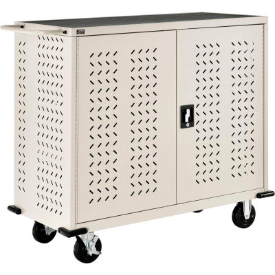 Global Industrial Mobile Storage & Charging Cart for 75 iPads & Tablets, Putty, Unassembled