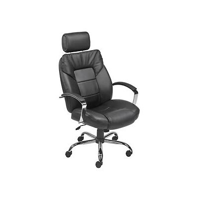 Interion® Big and Tall Executive Chair with Headrest - Leather - High Back - Black