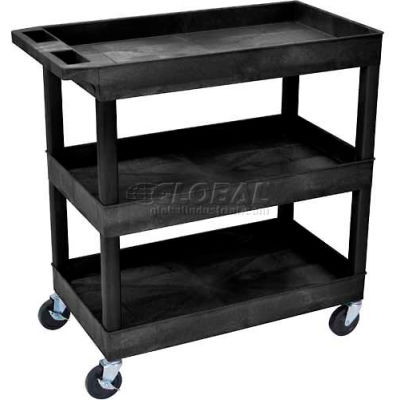 Luxor Plastic Utility Cart w/3 Shelves, 400 lb. Capacity, 35-1/4"L x 18"W x 36-1/4"H, Black