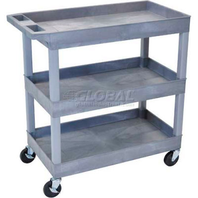 Luxor® E-Series Plastic Utility Tub Cart, 3 Shelf, 35-1/4"Lx18"Wx36-1/4"H, Gray