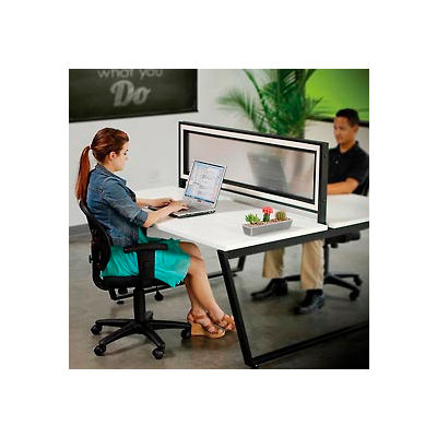 Interion® Double Collaboration Desk With Translucent Plexiglass Partition