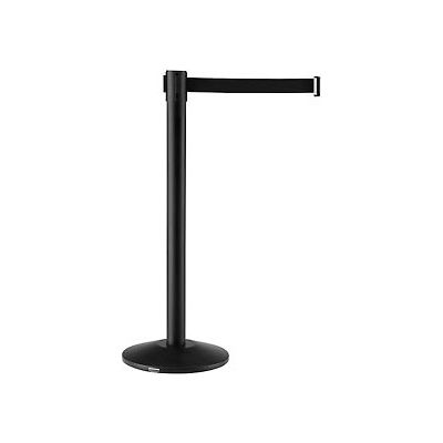 Crowd Control Stanchion, 39"H Black Post, 7-1/2' Black Retractable Belt - Pkg Qty 2