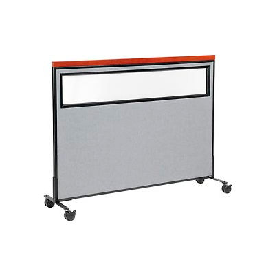 Interion® Mobile Deluxe Office Partition Panel with Partial Window, 60-1/4"W x 46-1/2"H, Gray