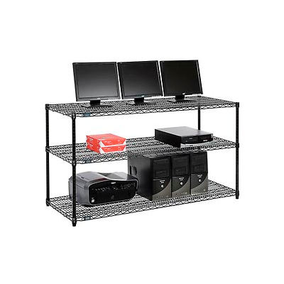 Nexel 3-Shelf Wire Computer LAN Workstation, 60"W x 24"D x 34"H, Black