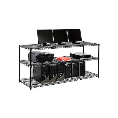 Nexel 3-Shelf Wire Computer LAN Workstation, 72"W x 24"D x 34"H, Black
