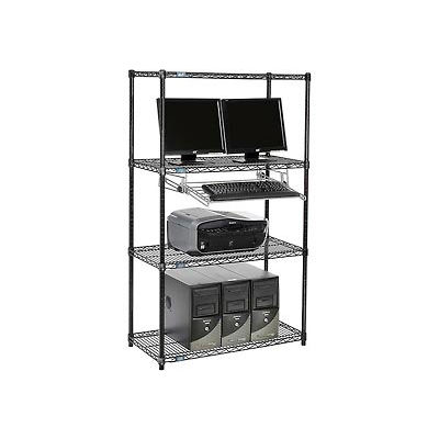 Nexel 4-Shelf Wire Computer LAN Workstation with Keyboard Tray, 36"W x 18"D x 63"H, Black