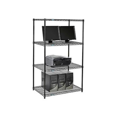 Nexel 4-Shelf Wire Computer LAN Workstation, 36"W x 24"D x 63"H, Black