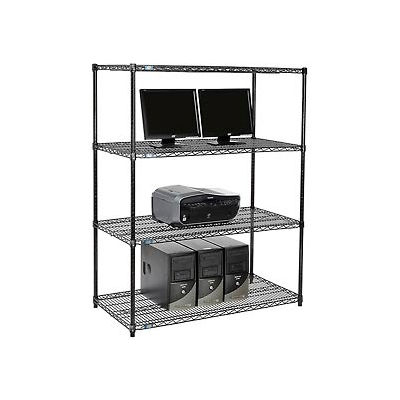 Nexel 4-Shelf Wire Computer LAN Workstation, 48"W x 24"D x 63"H, Black
