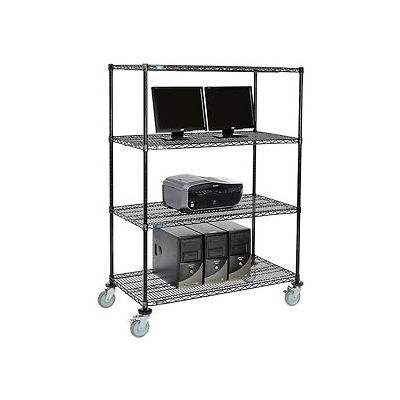 Nexel 4-Shelf Mobile Wire Computer LAN Workstation, 48"W x 24"D x 69"H, Black