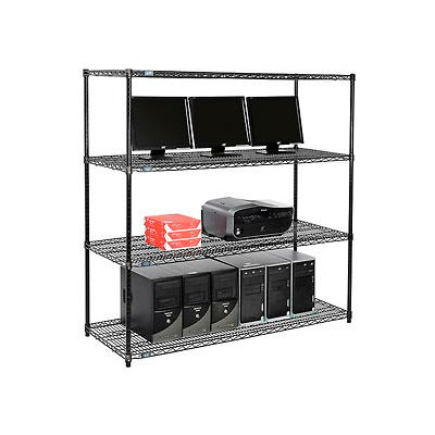 Nexel 4-Shelf Wire Computer LAN Workstation, 60"W x 24"D x 63"H, Black