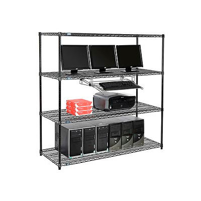 Nexel 4-Shelf Wire Computer LAN Workstation with Keyboard Tray, 60"W x 24"D x 63"H, Black