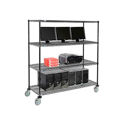 Nexel 4-Shelf Mobile Wire Computer LAN Workstation, 60"W x 24"D x 69"H, Black