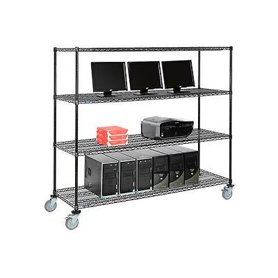 Nexel 4-Shelf Mobile Wire Computer LAN Workstation, 72"W x 24"D x 69"H, Black