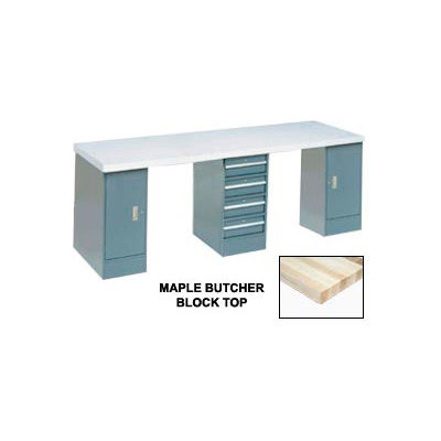 Global Industrial 96 x 30 Extra Long Production Workbench - Maple Block Square Edge - Gray