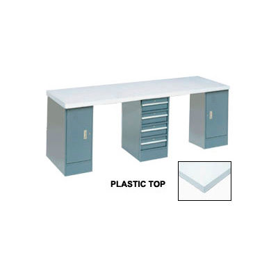 96"W x 30"D Extra Long Production Workbench - Plastic Laminate Square Edge - Gray