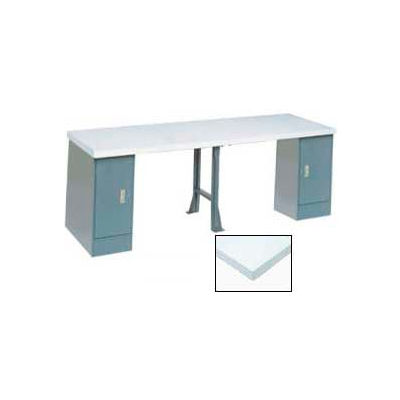 96"W x 30"D Extra Long Production Workbench - Plastic Laminate Square Edge - Gray