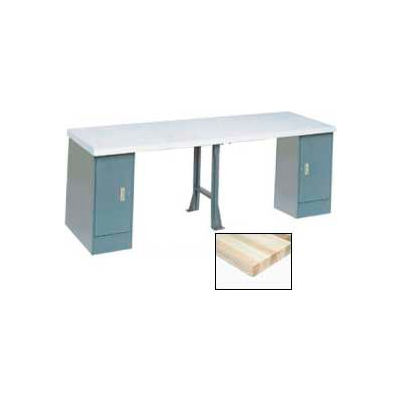 96"W x 30"D Extra Long Production Workbench - Maple Butcher Block Square Edge - Gray