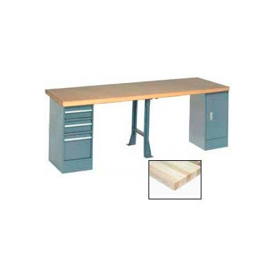 Global Industrial 96 x 30 Extra Long Production Workbench - Maple Block Square Edge - Gray