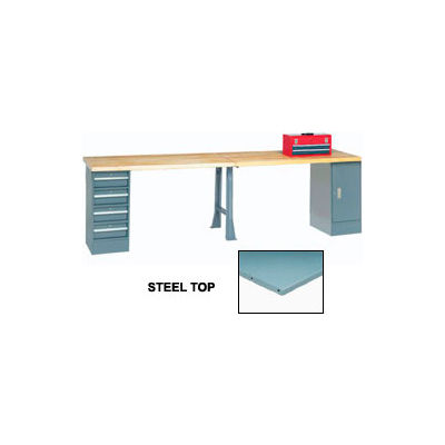 96"W x 30"D Extra Long Production Workbench - Steel Square Edge - Gray