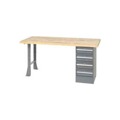 Global Industrial 96 x 30 Pedestal Workbench - 4 Drawers & Open Leg, Maple Square Edge Gray
