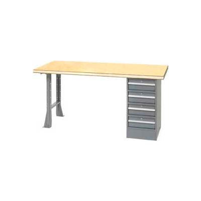 Global Industrial 96 x 30 Pedestal Workbench - 4 Drawers & Open Leg, Shop Top Square Edge Gray