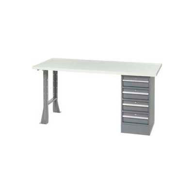 96" W x 30" D Pedestal Workbench W/ 4 Drawers & Open Leg, ESD Laminate Sqaure Edge- Gray