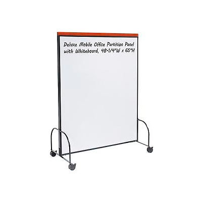 Global Industrial Deluxe Mobile Office Partition Panel, Double-sided Whiteboard, 48-1/4Wx65H