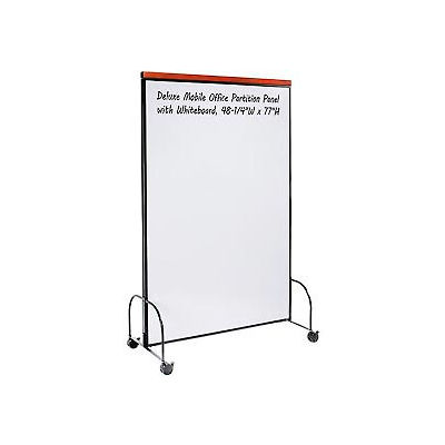 Global Industrial Deluxe Mobile Office Partition Panel, Double-sided Whiteboard, 48-1/4Wx77H