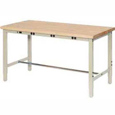 Global Industrial 60 x 30 Adjustable Height Workbench - Power Apron - Birch Square Edge - Tan