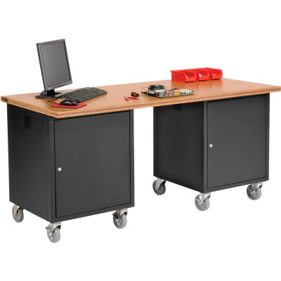 Global Industrial 72 x 30 Shop Top Square Edge Mobile Pedestal Workbench Black